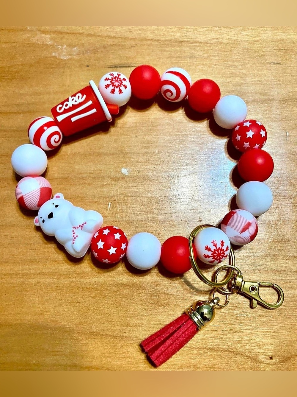 Coke Silacone Beaded Tassel Wistlet Keychain